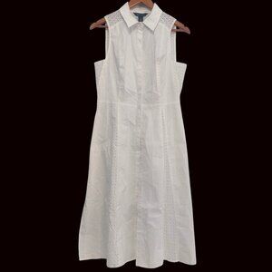 White Sleeveless Button Up Fit & Flare Shirtdress Size 8 Coastal Summer Nwt WHBM